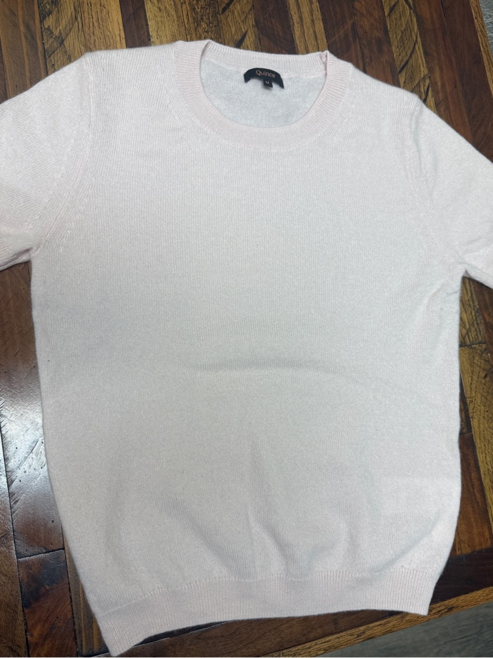 Quince Pale Pink Short-Sleeve Crewneck Cashmere Sweater - Picture 7 of 7
